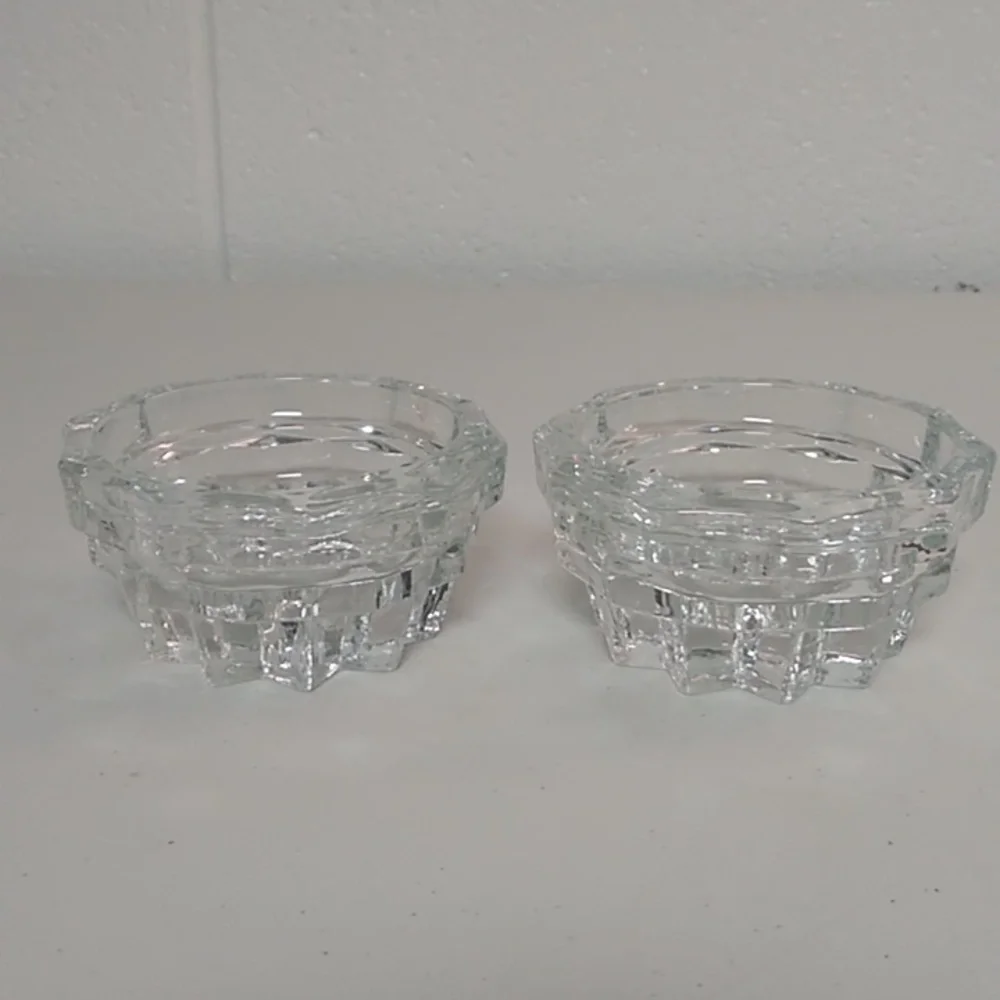 MID-CENTURY MODERN, STARBURST, HEAVY GLASS LOW PROFILE, SET OF 2 CANDLE …